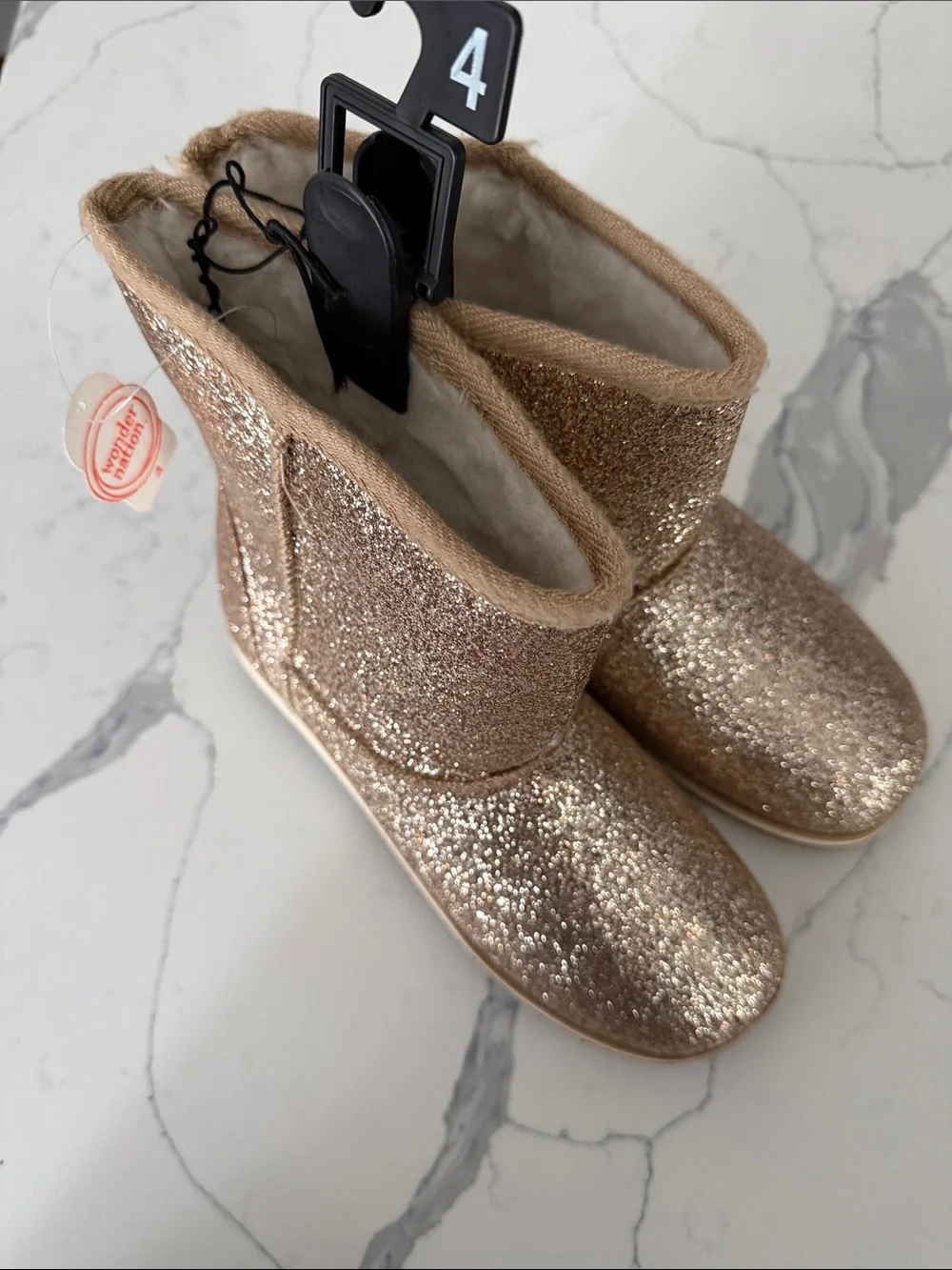 NEW! wonder nation Girls' Sparkle Gold Winter Boots - Size 4
